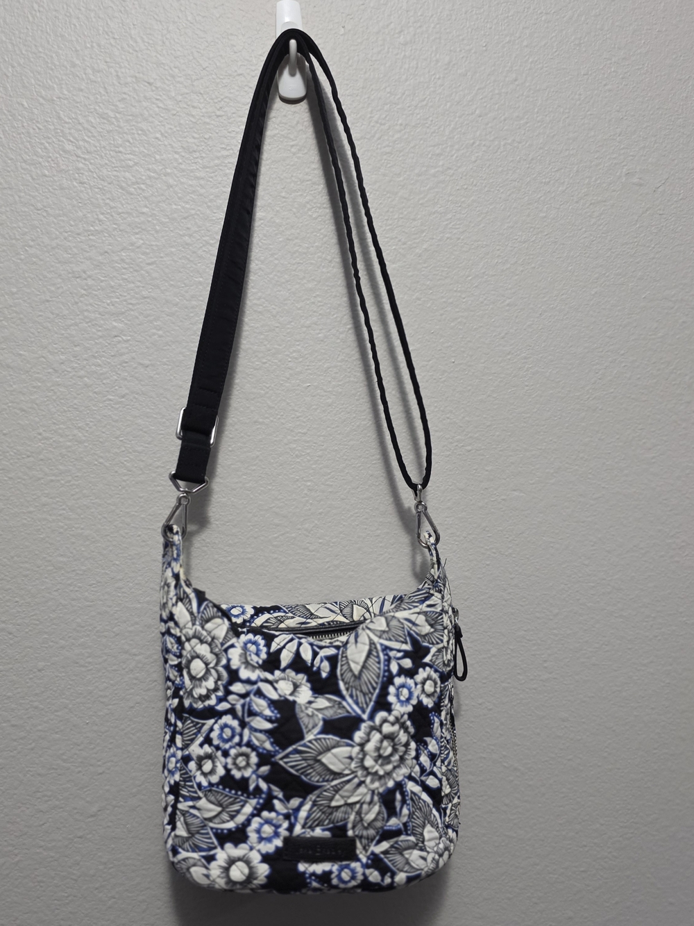 Vera Bradley Quilted Floral Crossbody Bag in Navy and White